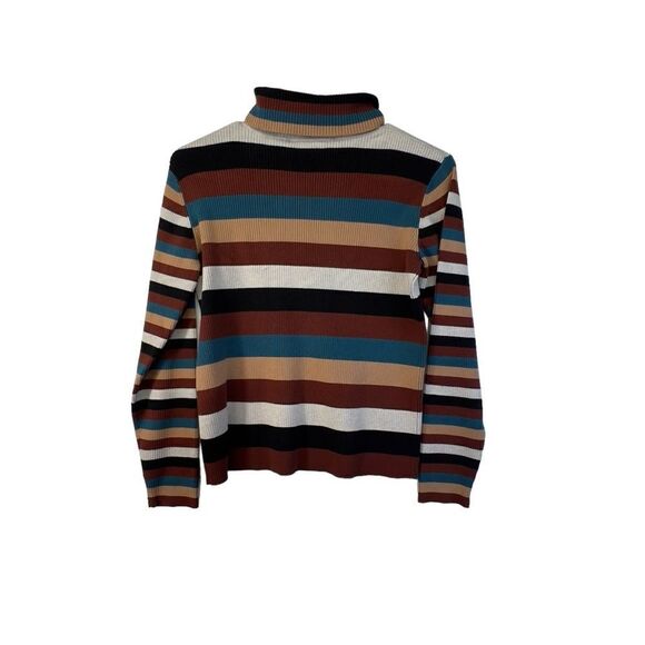Vintage (r)elativity Striped Turtleneck Sweater Medium Black Rust Beige - Picture 8 of 15